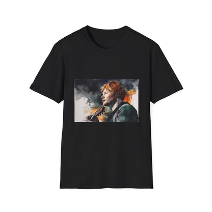 🎨 Watercolor Rhapsody: Capturing the Soul of Ed Sheeran ♭ | T-Shirt | Acoustic, Ed Sheeran, Emotive, Guitar, Indie folk, Musician, Pop music, Singer songwriter, Soulful, Watercolor | Prints with Passion