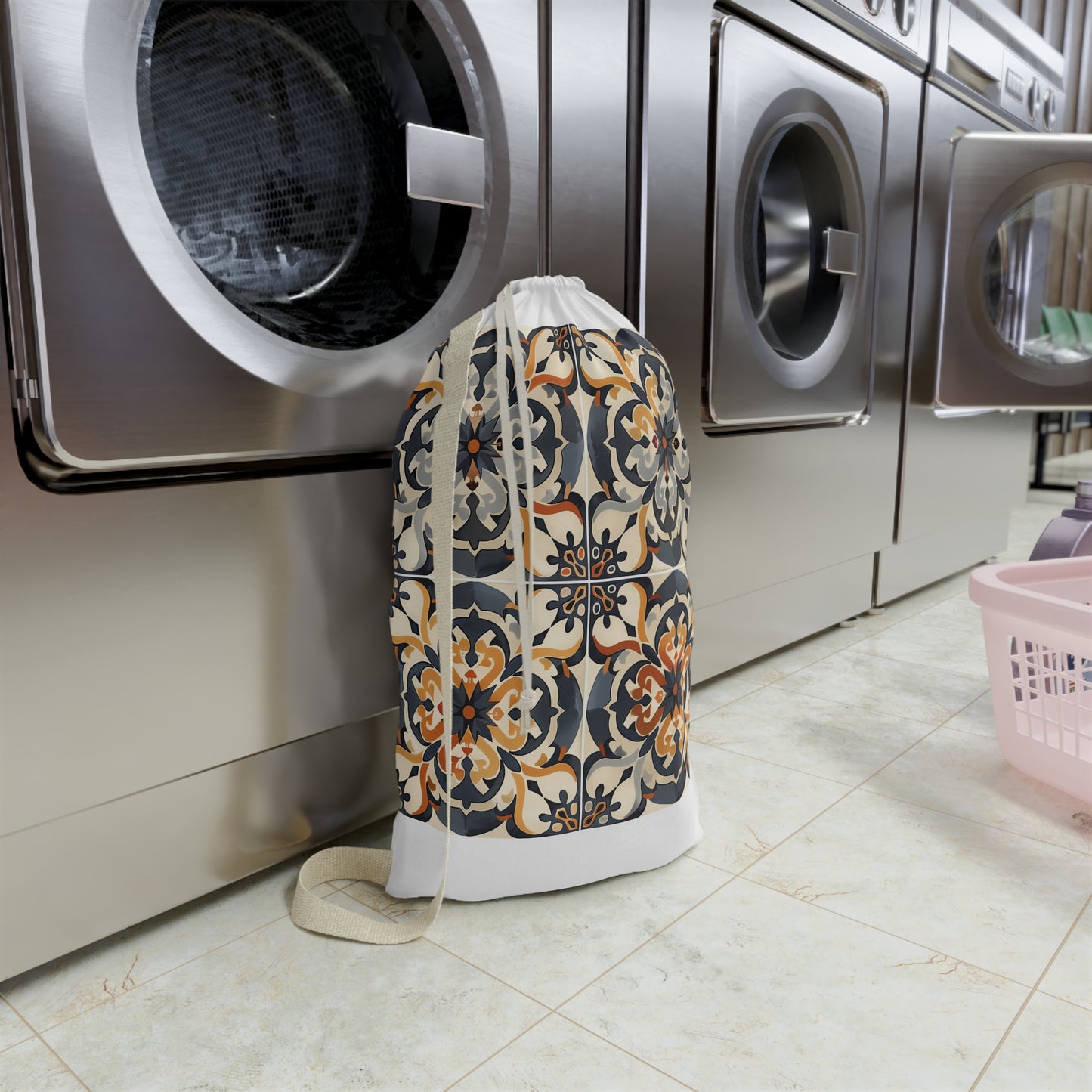 "Stylish Artisan Tile Laundry Bag with Durable Design and Beautiful Print - Add Sophistication to Your Space"