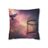 Bird Cage Floating Above Galaxy — 40×40 Cushion Cover — Front 40×40 cm Square Cushion View