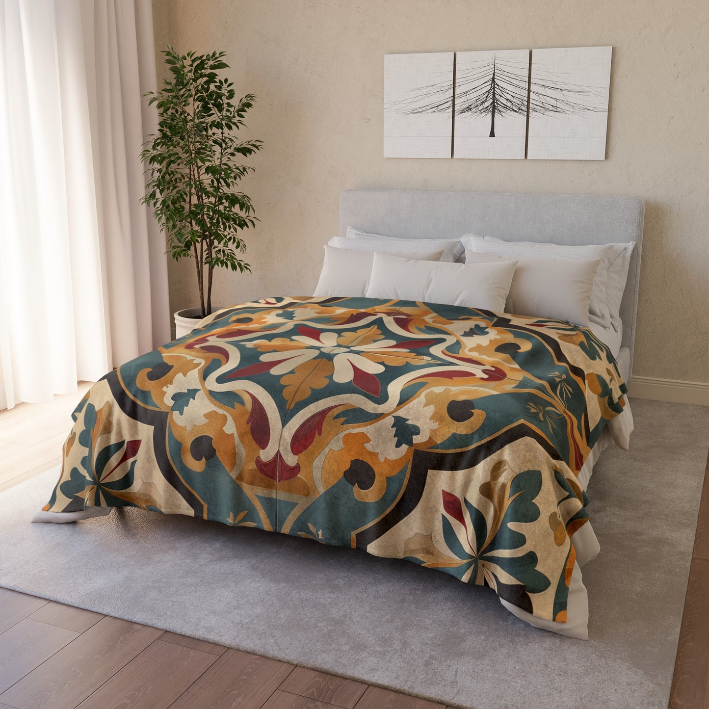 Add a touch of sophistication to your space with our Tile Art Blanket featuring a seamless pattern inspired by traditional craftsmanship and Verve Culture Juicer design.