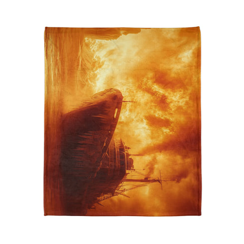 Frozen Ship Adrift in Firestorm Plush Fleece Throw Blanket