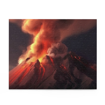 Fiery Volcano Jigsaw Puzzle - Mesmerizing nature scene with erupting volcano against vibrant sunset backdrop. Ideal for puzzle lovers!