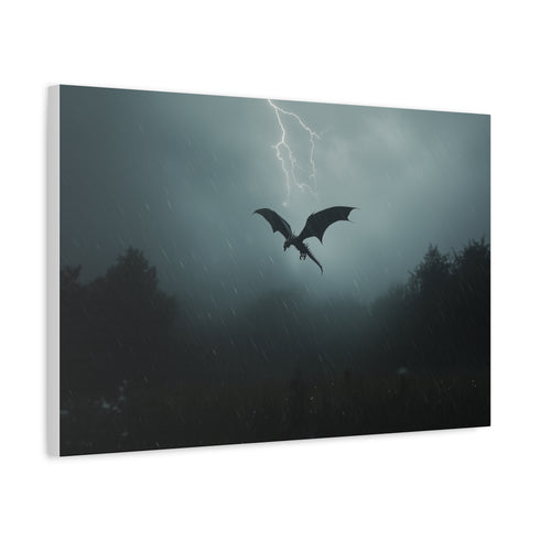 Lightning Dragon Flying Through Storm — Canvas Wall Art — Side Profile & Stretched Corner Detail
