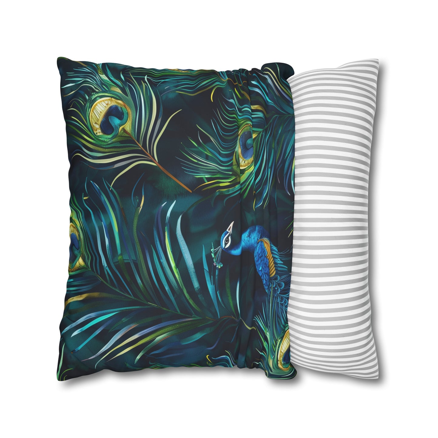 Luxurious blue peacock feather pillowcase for elegant bedroom decor