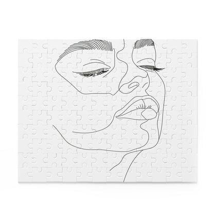 "Face Line Art Puzzle - Minimalist jigsaw with smooth curves and bold lines for relaxing fun"