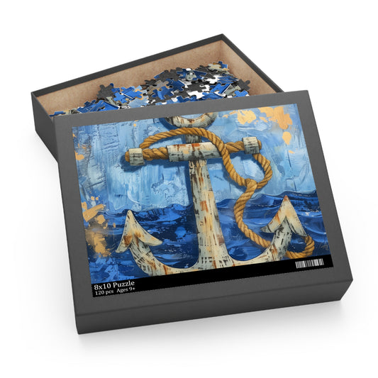 Anchor and Rope Puzzle - Dive into tranquility with this nautical jigsaw featuring an intricate anchor and rope design. Ideal for maritime décor enthusiasts.