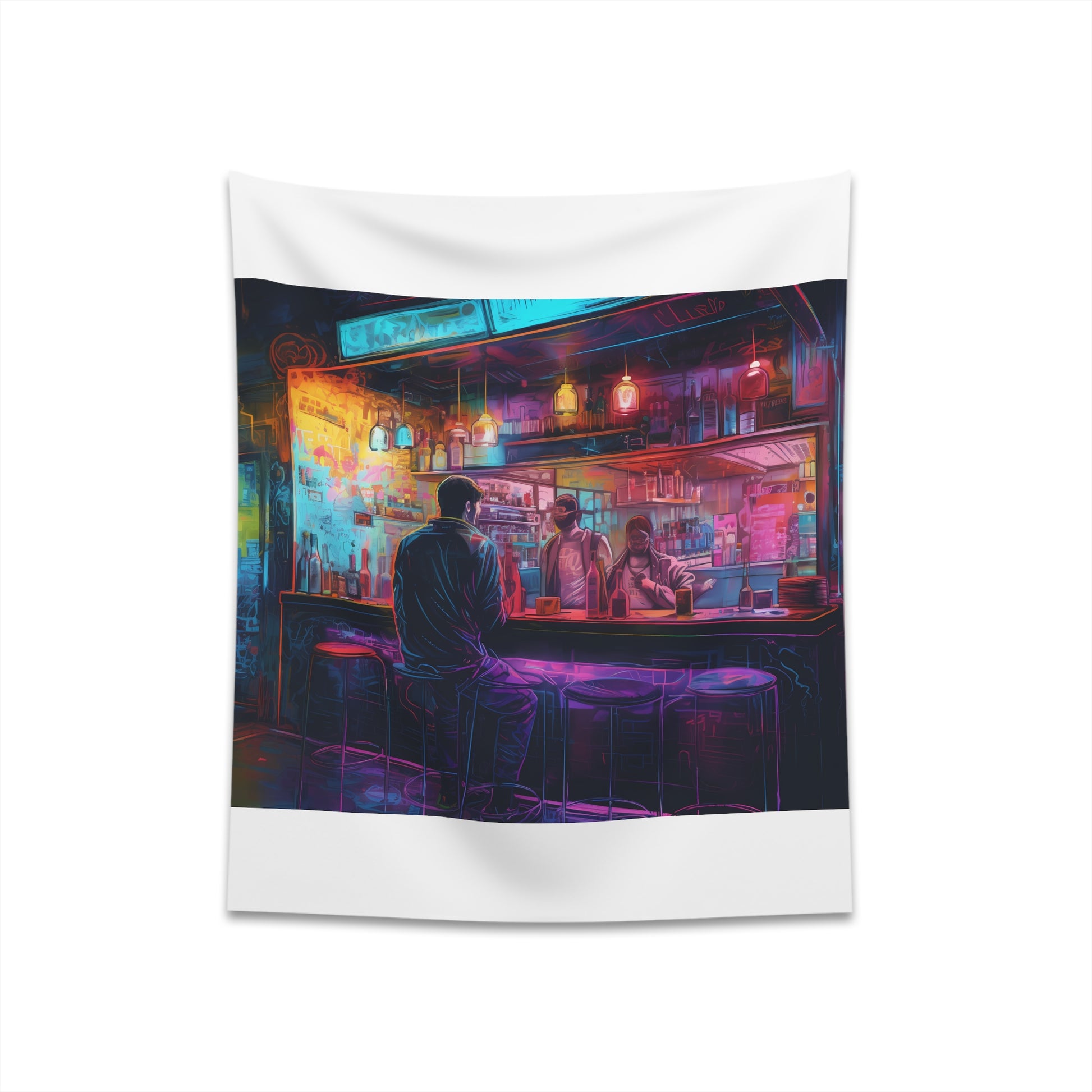 "Neon Nights Watercolor Bar Tapestry, Urban Cool Home Decor, High-Quality Gift, 34x40 or 57x57 Inches"