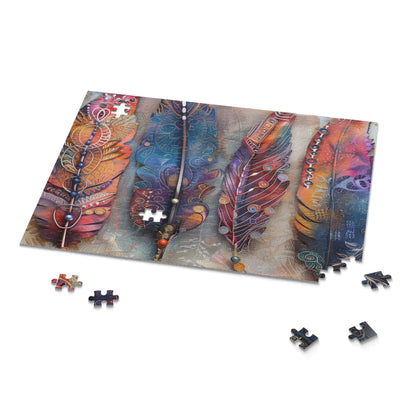 "Bohemian Feather Jigsaw Puzzle - Intricately designed for relaxation and unwinding"