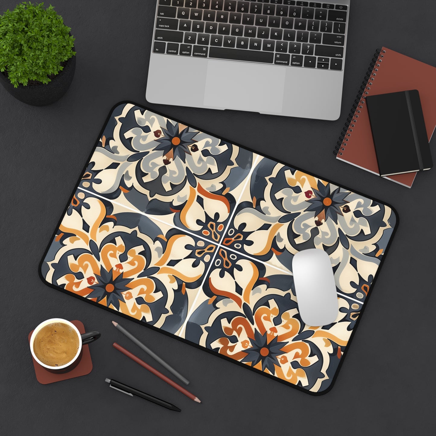 "Artisan Tiles Desk Mat - Elegant workspace protection with seamless pattern design"