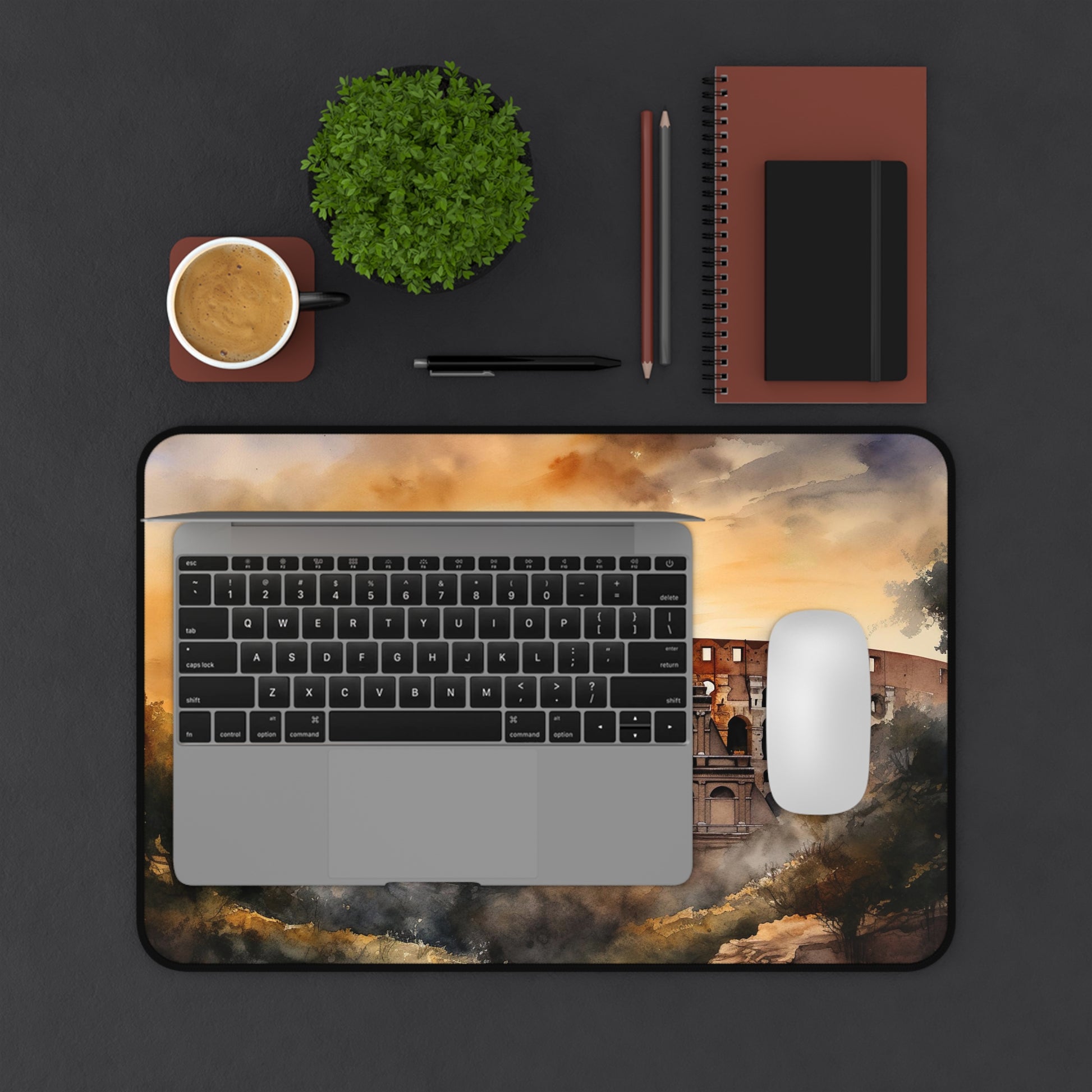 "Colosseum Sunset Desk Mat - Vibrant colors and intricate details for a sophisticated workspace upgrade"