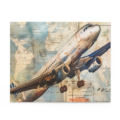 Vintage Airplane Travel Puzzle with intricate travel stamps from around the world - perfect for aviation enthusiasts and puzzle lovers!