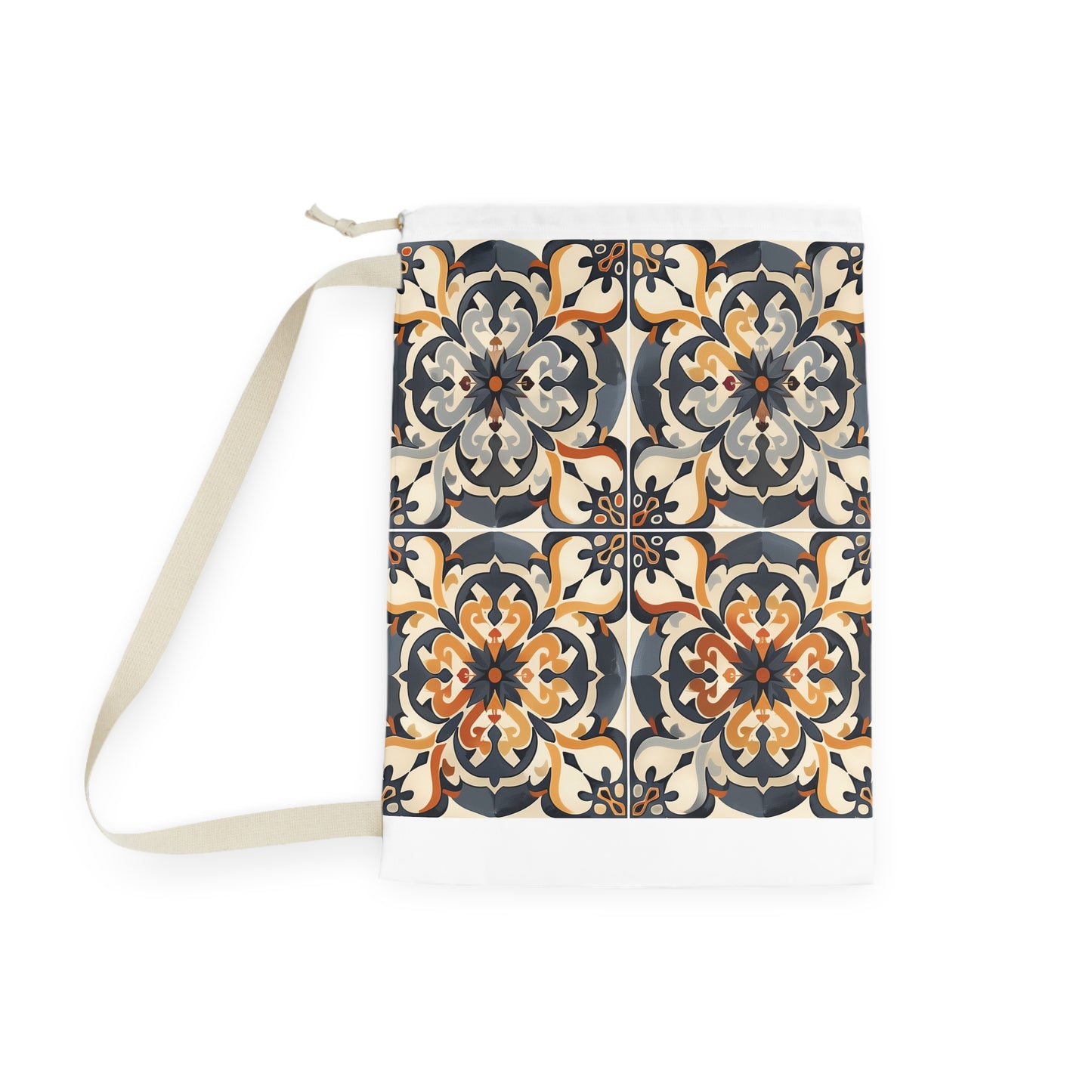 "Stylish Artisan Tile Laundry Bag with durable design and beautiful tile-inspired print for sophisticated spaces"