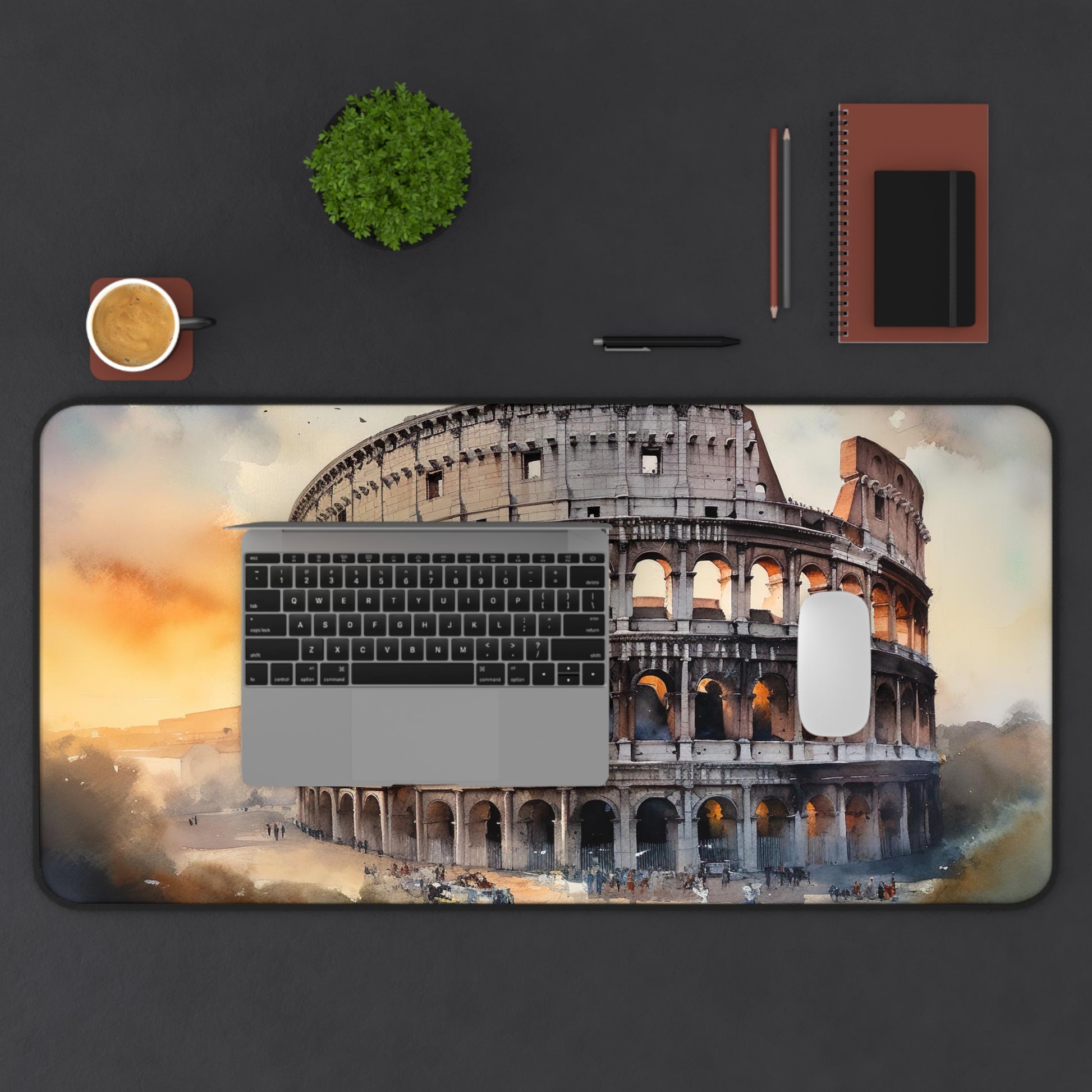 "Roman Colosseum desk mat - Transform your workspace with vibrant ancient history image"