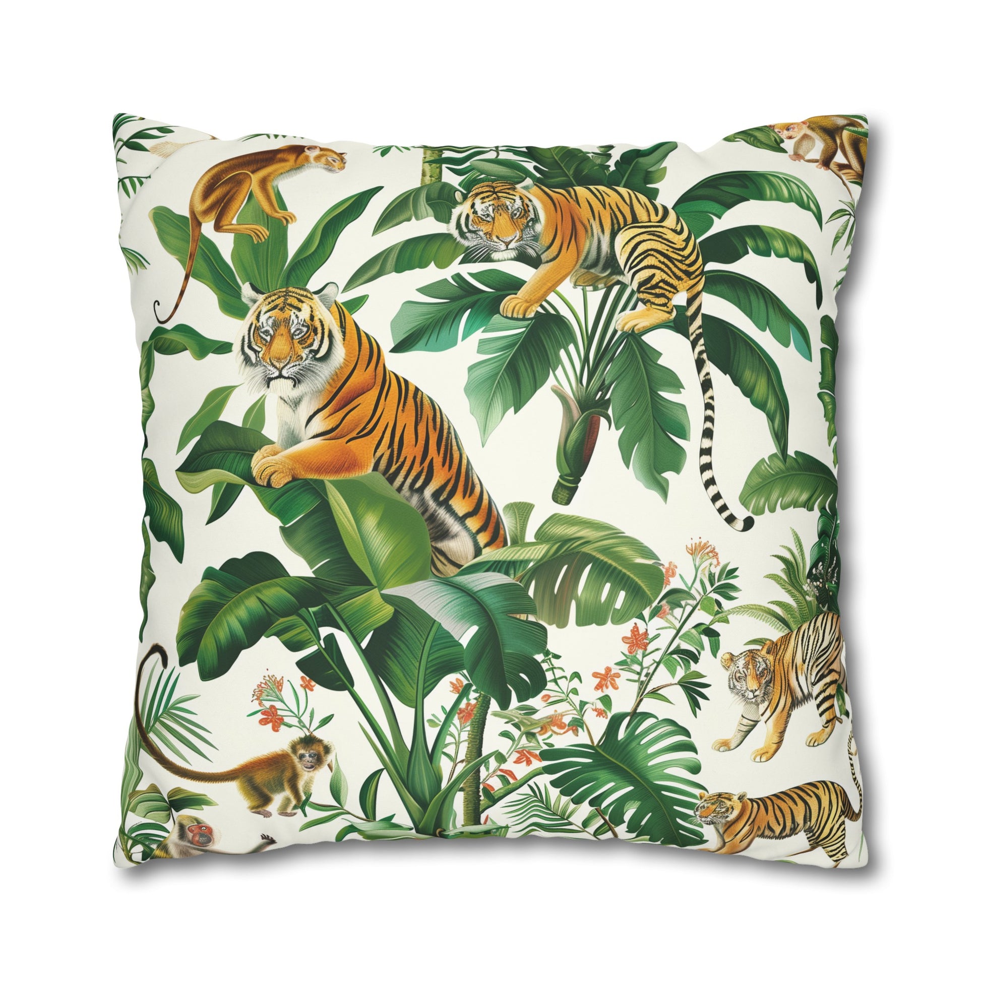 "Transform your bedroom with Tiger Jungle Safari Pillowcase, featuring majestic tigers in lush green foliage for stylish comfort."