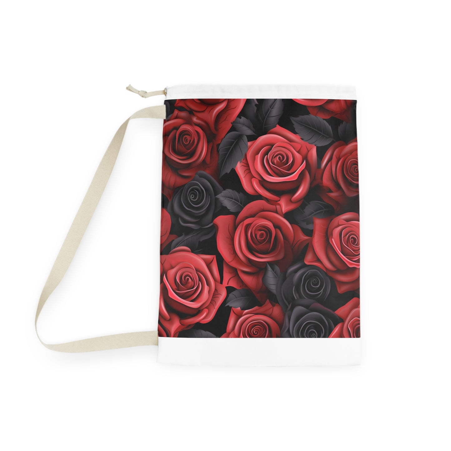 "Stunning Rose Blossom Laundry Bag with 3D red, pink, and black roses for stylish organization"