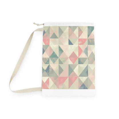 "Pastel geometric laundry bag with stylish pattern, ideal for carrying and storing laundry"