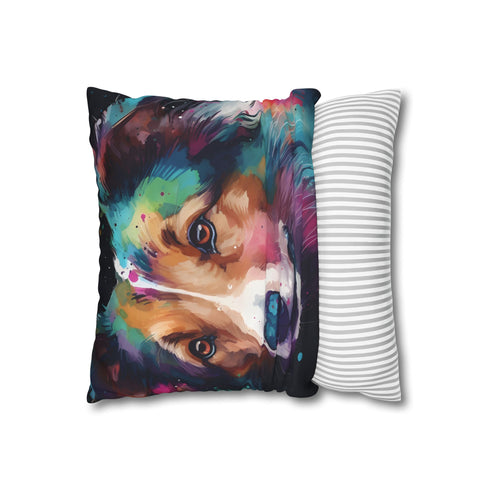 Adorable Border Collie Peeking Out — 40×40 Cushion Cover — Soft Brushed Fabric Texture Close-Up