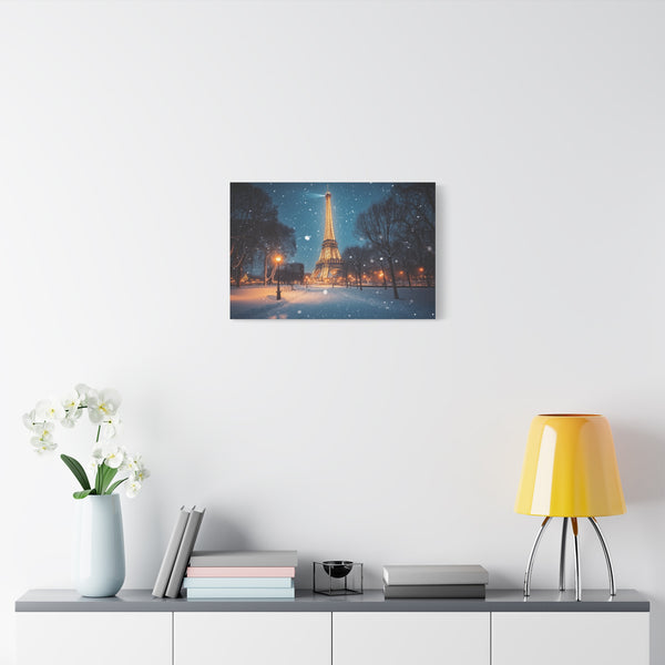 Paris Snowy Evening Streetlight Glow Stretched Canvas Wall Art - View 4 | Prints With Passion