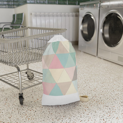 Pastel Geometrics laundry bag with sleek design and durable construction for stylish laundry transport.