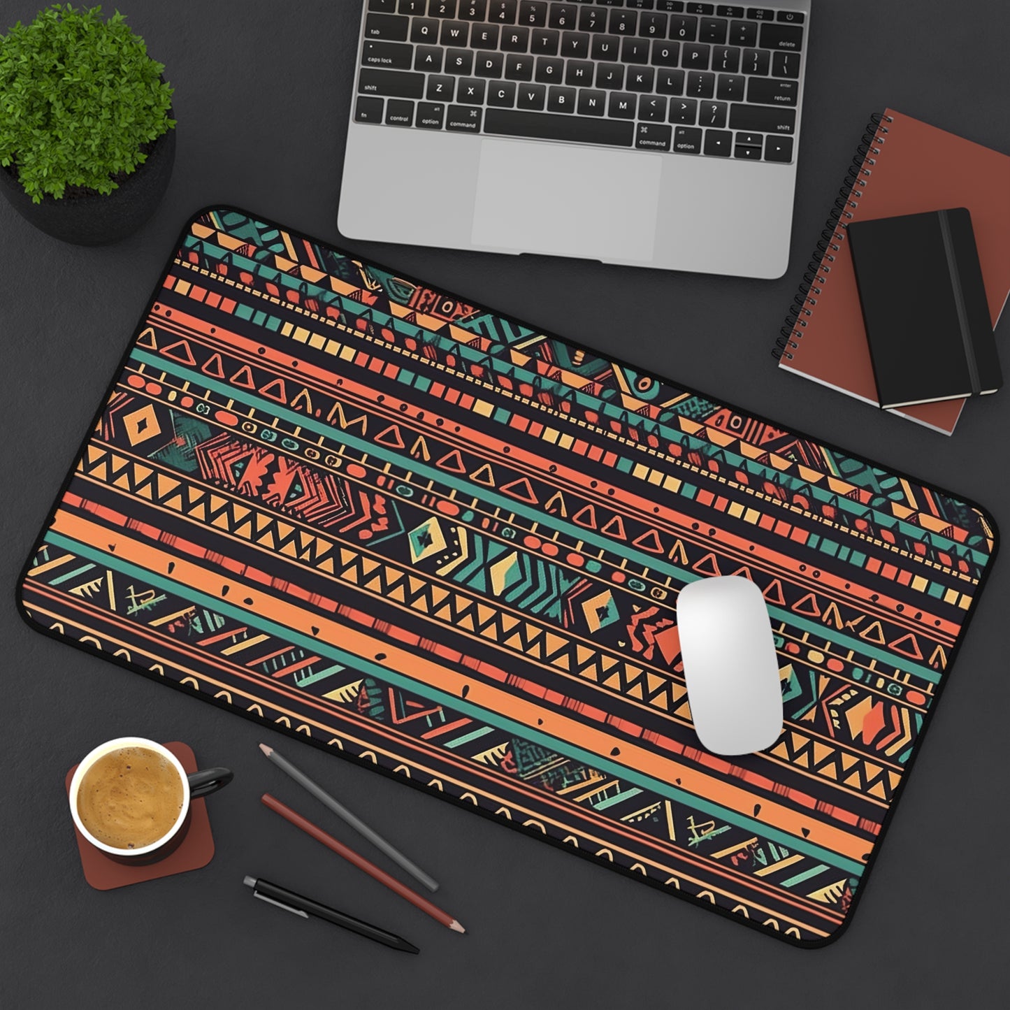 "Stylish Aztec Chic Desk Mat - Protect and decorate your workspace with this elegant ancient-inspired design"