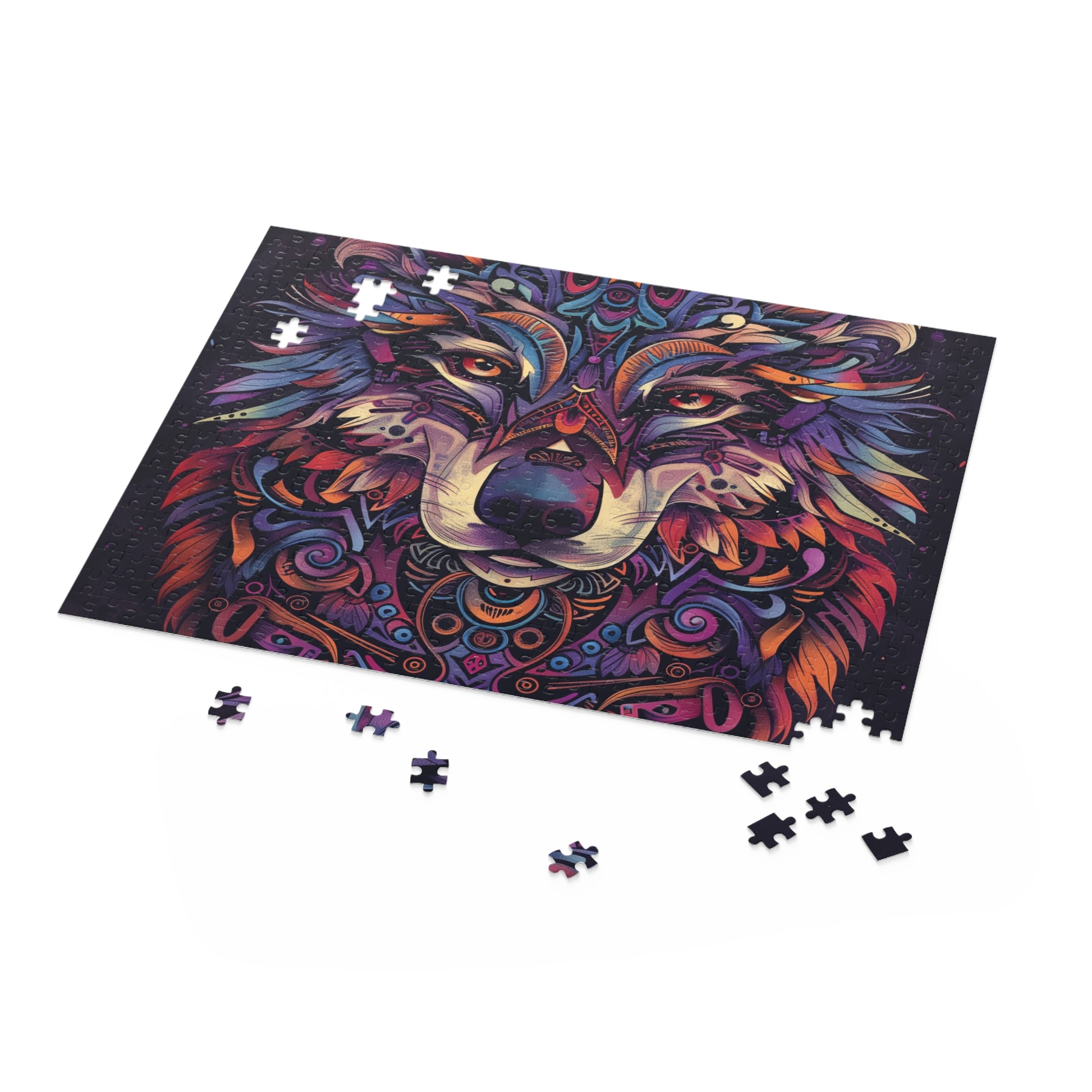 "Wild Totem Animal Jigsaw Puzzle featuring intricate tribal designs for animal lovers and puzzle enthusiasts"