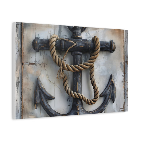 Nautical Anchor — Canvas Wall Art — Side Profile & Stretched Corner Detail