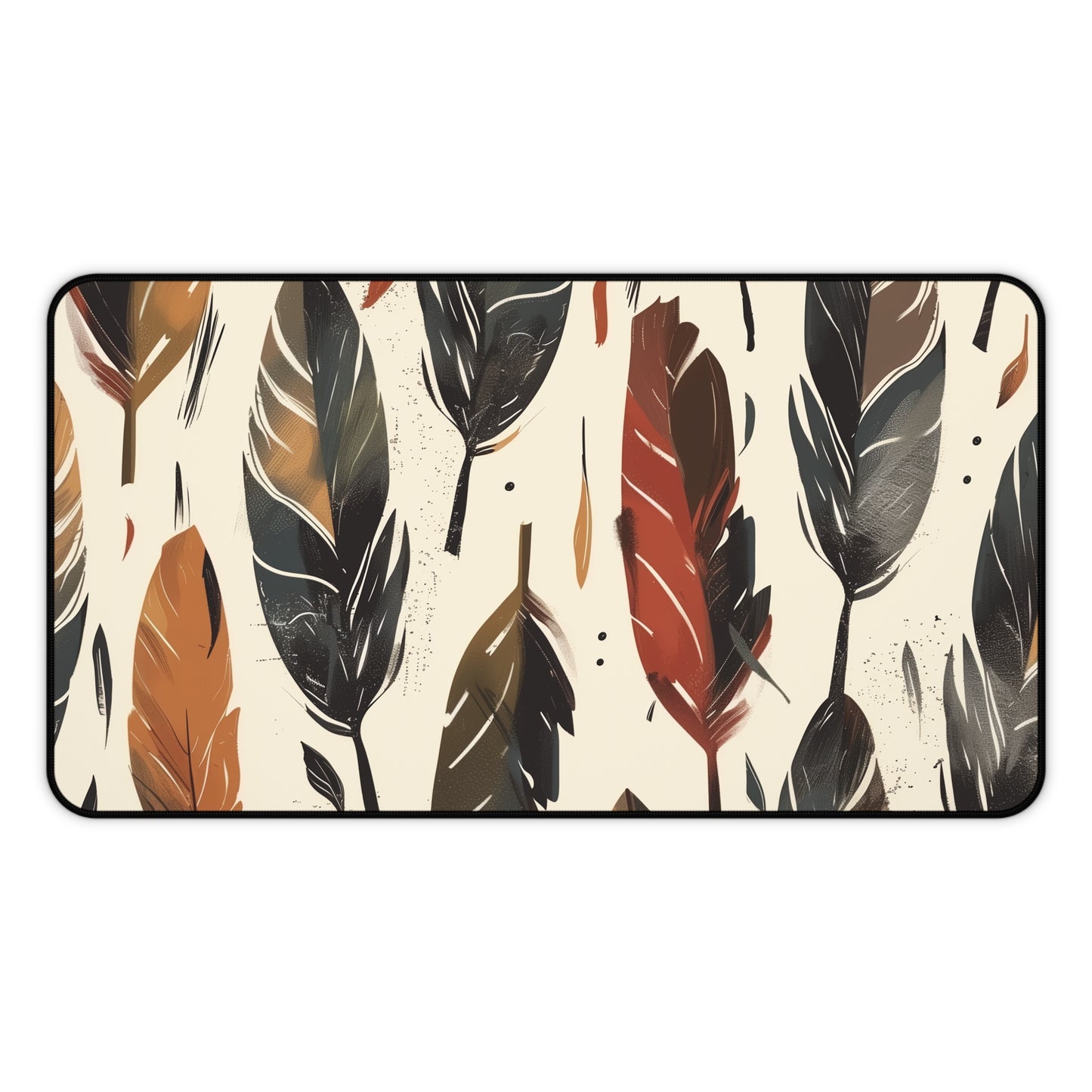 Boho Feather Desk Mat - Earthy Tones Seamless Pattern for Clean and Stylish Workspace