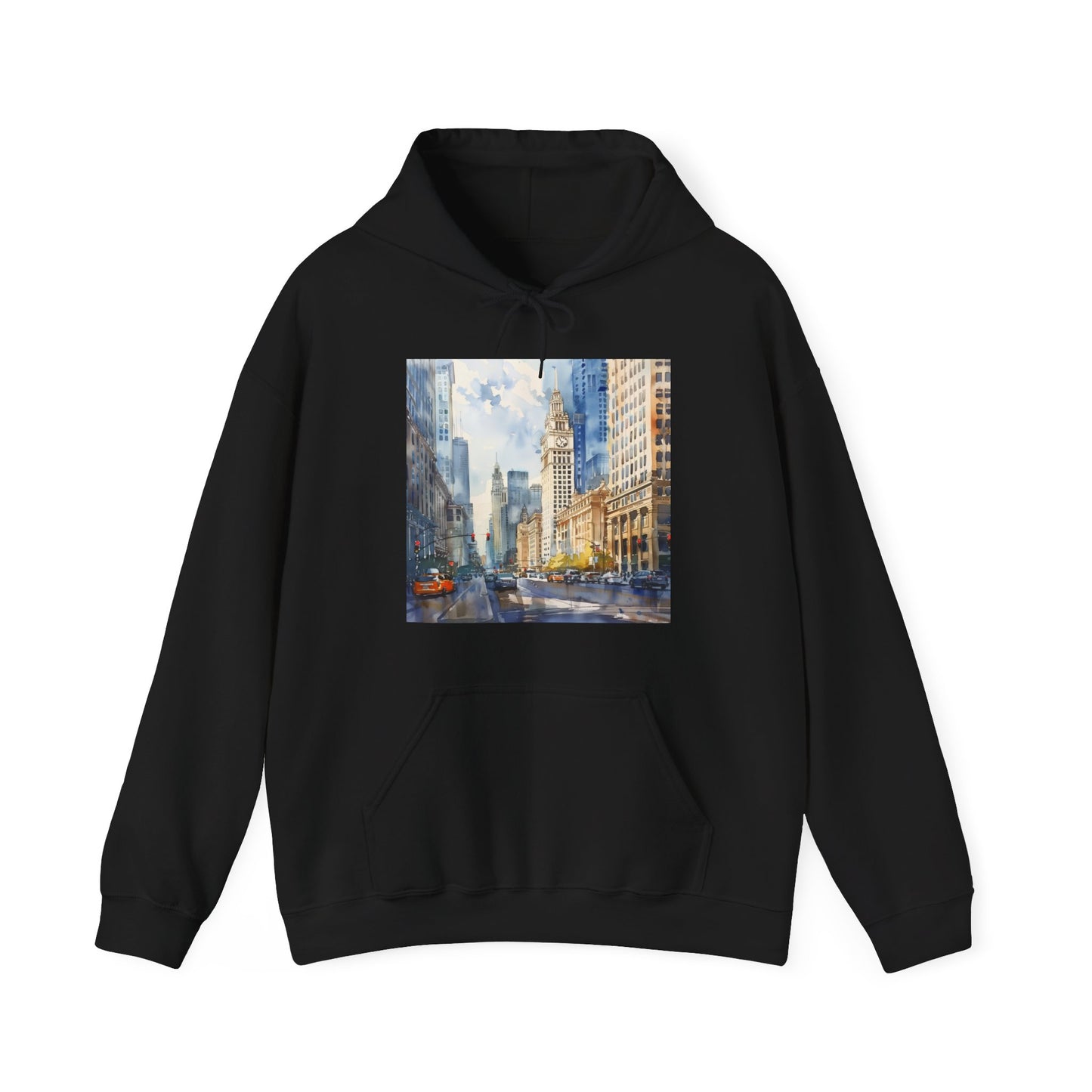 Chicago Skyline Watercolor Hoodie | Hoodies | DTG, Hoodies, Men's Clothing, Regular fit, Unisex, Women's Clothing | Prints with Passion