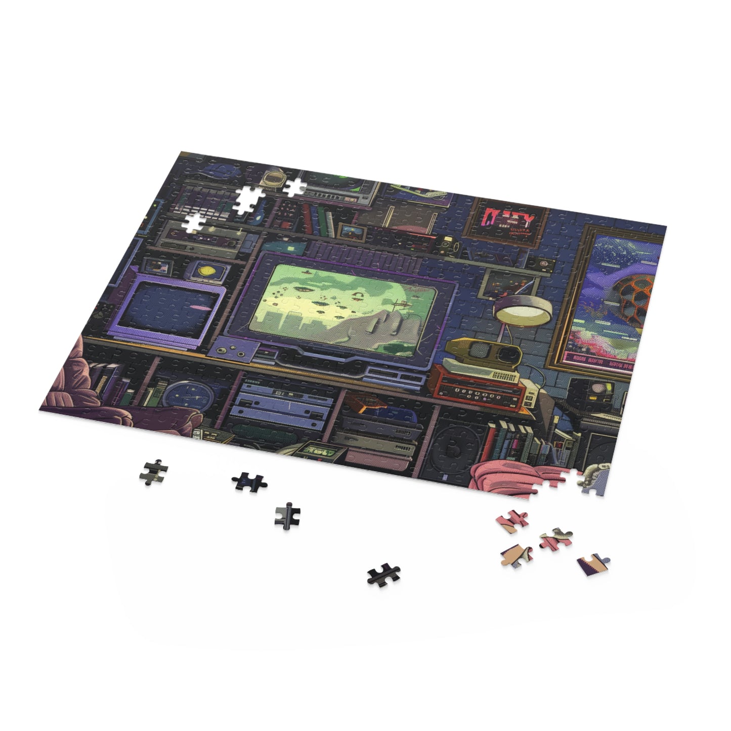 "Capture the nostalgia of 80s video games with our Pixels Jigsaw Puzzle"