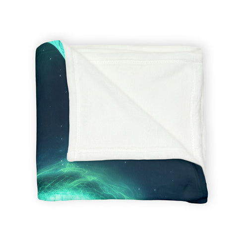 Aurora in Shape of Serpent Above Forest — Plush Fleece Throw Blanket — Product Detail View 8