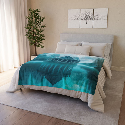 Glass Temple Submerged in Dream Lake Plush Fleece Throw Blanket