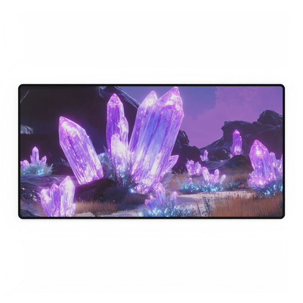 Neon Crystals Blooming in Wasteland — XL & XXL Desk Mat — Full Top-Down Artwork View