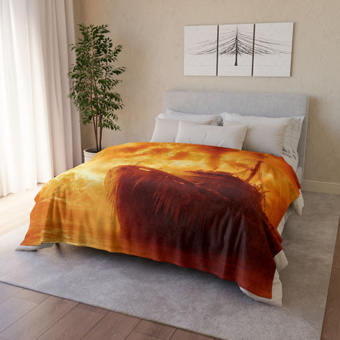 Frozen Ship Adrift in Firestorm Plush Fleece Throw Blanket