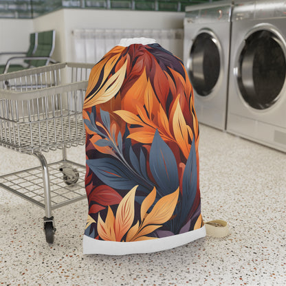 "Autumn Foliage Laundry Bag with Wild Flowers - Nature-inspired laundry accessory for a touch of seasonal charm"