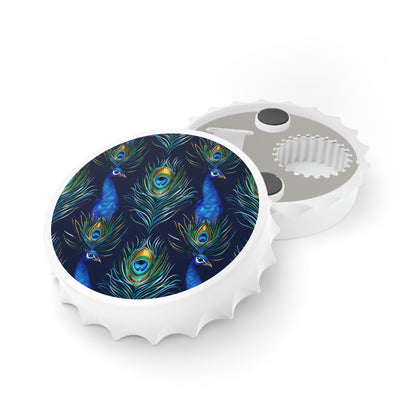 Peacock Feathers Blue Bottle Opener