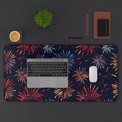 "Fireworks Fiesta Desk Mat - Brighten up your workspace with colorful fireworks pattern, stylish desk protection"