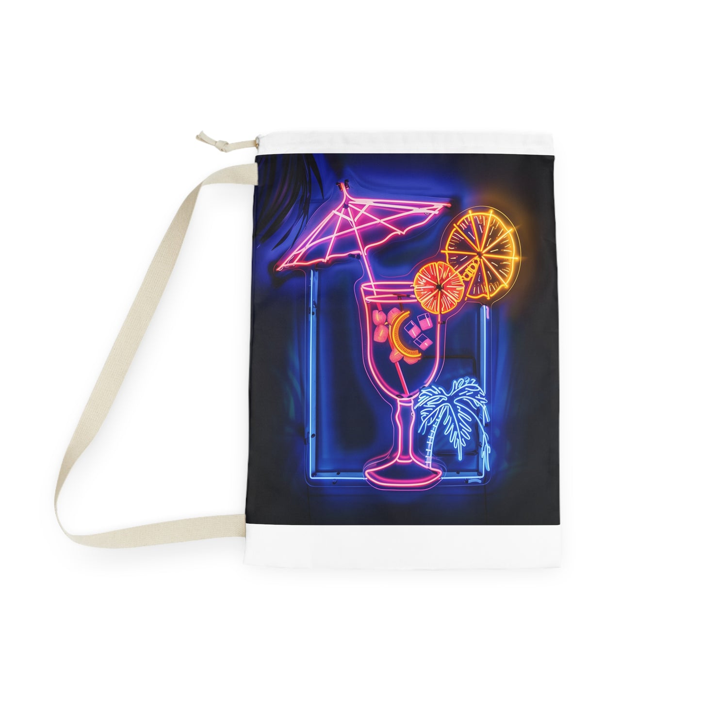 Colorful Tropical Cocktail Neon Laundry Bag - Add some fun and flair to laundry day with this vibrant and stylish bag featuring a tropical cocktail design.