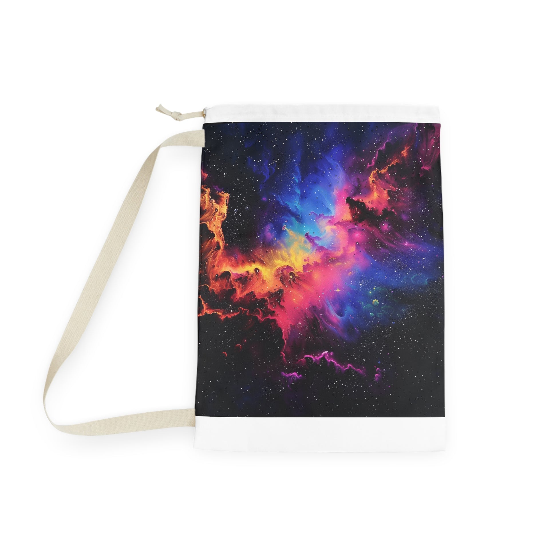 "Neon Galaxy Laundry Bag with cosmic design for out-of-this-world washing convenience"