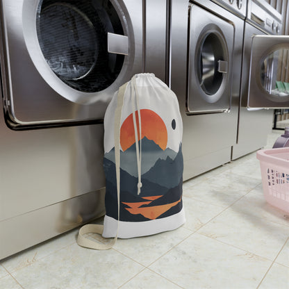 "Mountain Sunrise Laundry Bag for organized transport of laundry in minimalist design, perfect for any space"