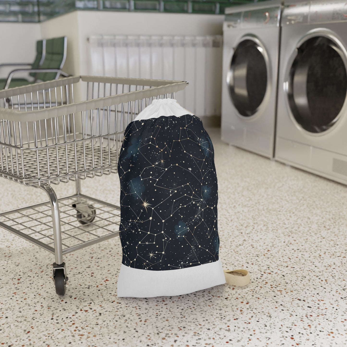 "Starry Sky Laundry Bag with Constellation Stars seamless pattern for stylish laundry transport"