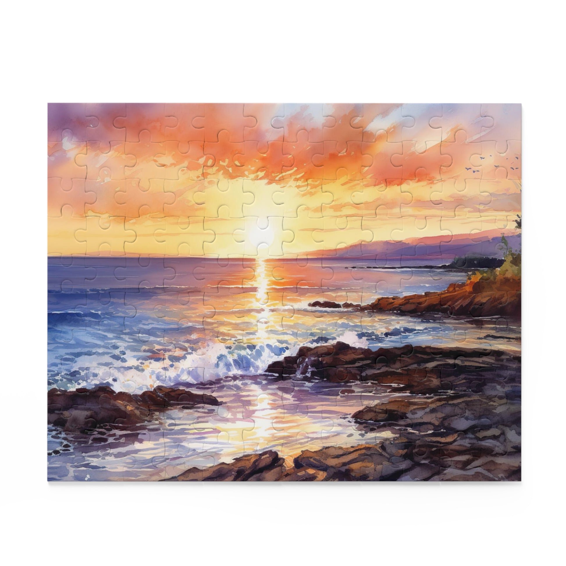 "Tranquil sunrise beach jigsaw puzzle for a relaxing getaway"