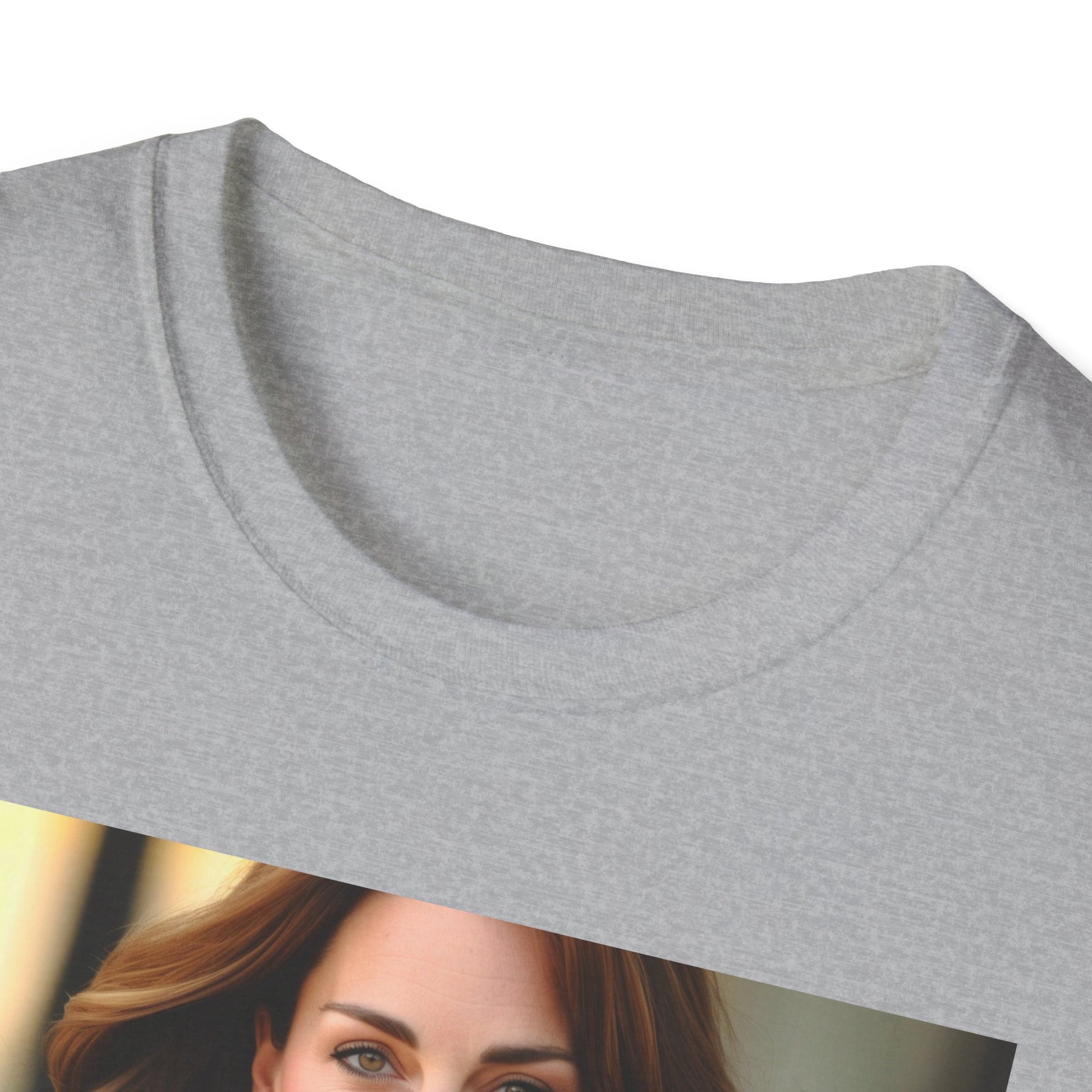 Kate Middleton-inspired T-shirt depicting the elegance and grace of royalty with soft brushstrokes and a sophisticated color palette. Celebrate the iconic Duchess of Cambridge's timeless style and unwavering commitment to her role. Perfect for those seeking inspiration from Kate Middleton's presence.