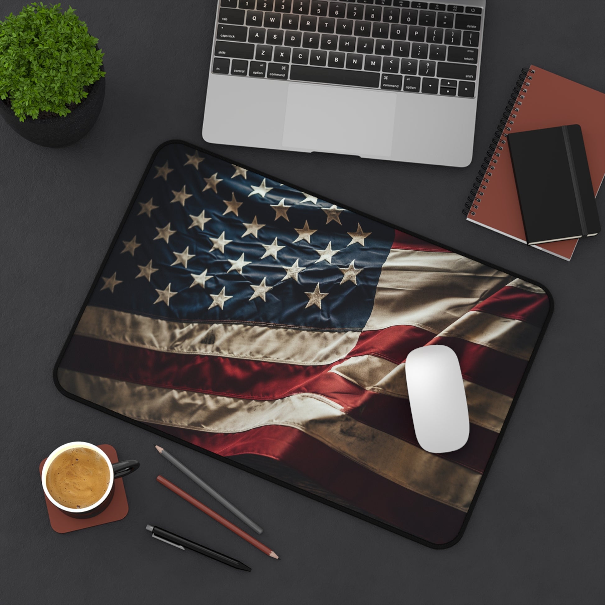 "USA flag desk mat with patriotic design, ideal for protecting your workspace with a touch of national pride"