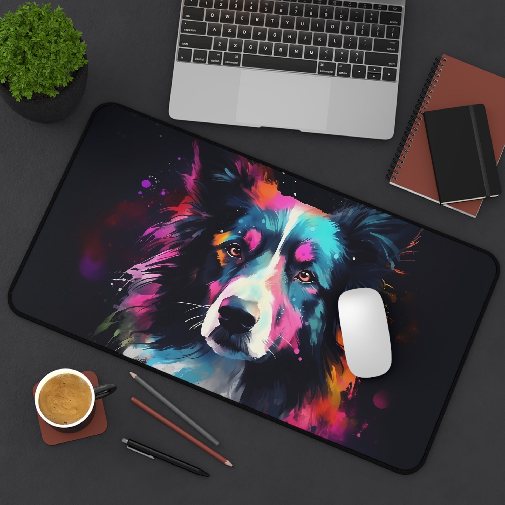 "Cute Collie desk protector mat with playful design for workspace charm and desk protection"