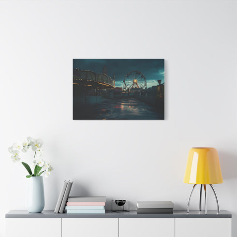 Abandoned Carnival at Night Stretched Canvas Wall Art