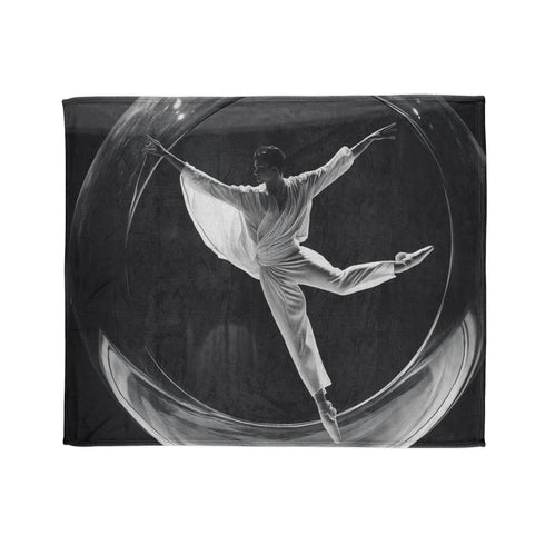 Ballet Dancer Spinning Through Gravity — Plush Fleece Throw Blanket — Draped Over Sofa & Bed Lifestyle View