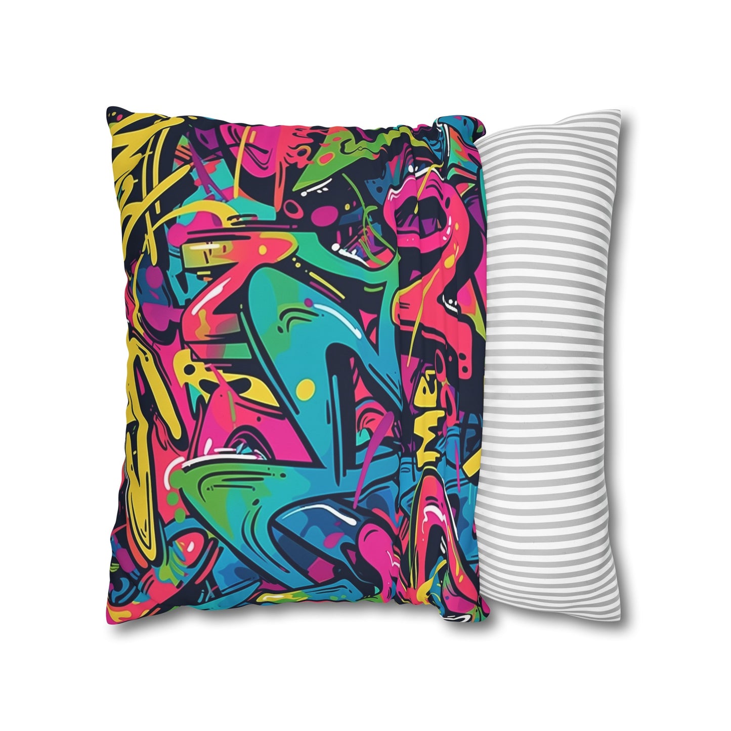 Neon Urban Graffiti Pillowcase - Bright, edgy design with seamless neon colors for a cool urban vibe in your bedroom.