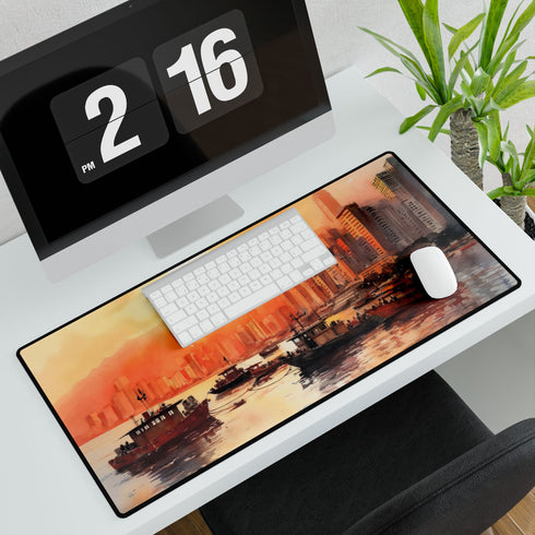 Hong Kong Victoria Harbour Neon Skyline XXL Extended Desk Mat - View 4 | Prints With Passion