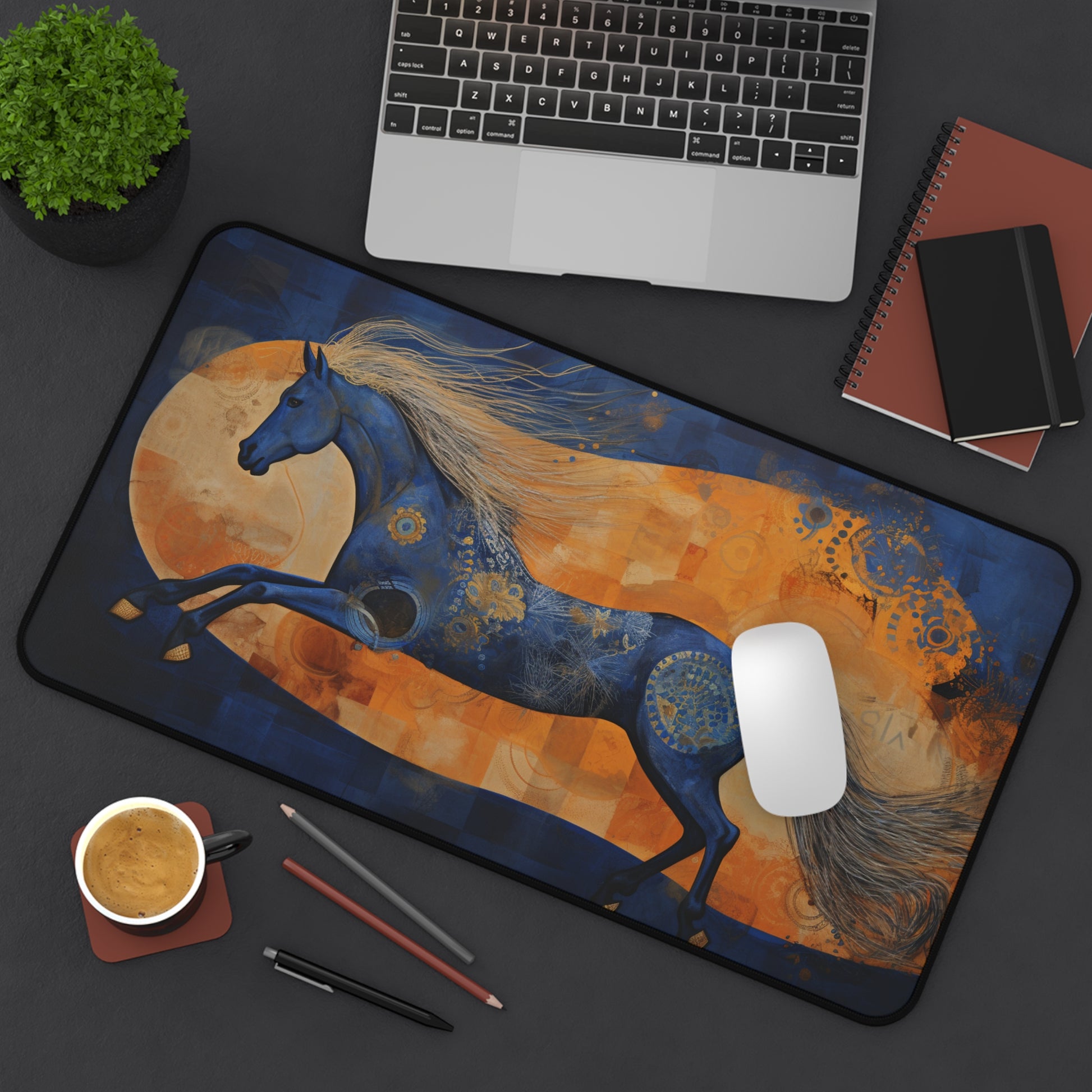 "Horsefull Body Desk Mat - Abstract textured painting of majestic horse, elevate your workspace with artistry and sophistication"