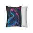 Cybernetic Hummingbird Near Neon Flowers — 40×40 Cushion Cover — Soft Brushed Fabric Texture Close-Up